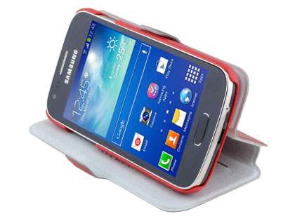 Slim Genuine Leather Portfolio Case for Samsung Galaxy Ace 3 - Red