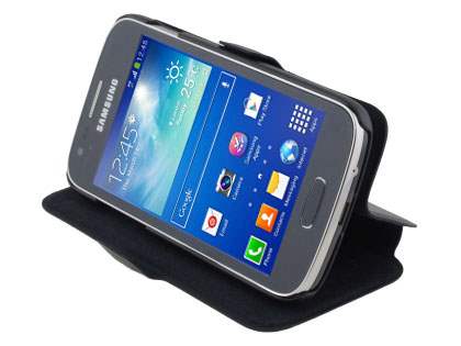 Slim Genuine Leather Portfolio Case for Samsung Galaxy Ace 3 - Classic Black
