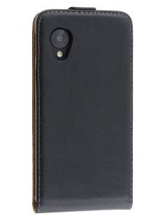 Slim Genuine Leather Flip Case for LG Google Nexus 5 - Classic Black Leather Flip Case