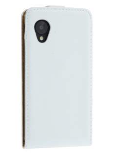 Slim Genuine Leather Flip Case for LG Google Nexus 5 - Pearl White Leather Flip Case