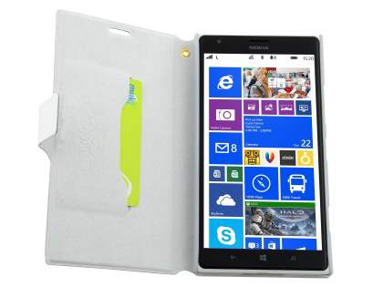 Slim Genuine Leather Portfolio Case for Nokia Lumia 1520 - Pearl White