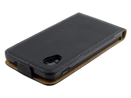 Slim Genuine Leather Flip Case for LG Google Nexus 5 - Classic Black