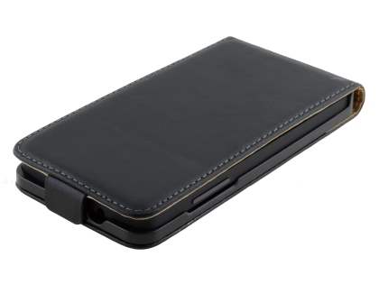 Slim Genuine Leather Flip Case for LG Google Nexus 5 - Classic Black