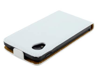Slim Genuine Leather Flip Case for LG Google Nexus 5 - Pearl White