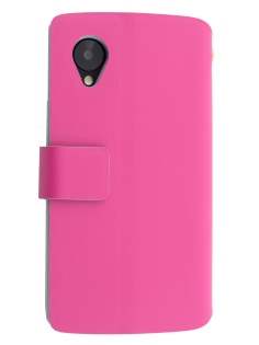 Slim Genuine Leather Portfolio Case for LG Google Nexus 5 - Pink Leather Wallet Case
