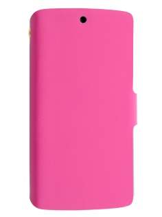 Slim Genuine Leather Portfolio Case for LG Google Nexus 5 - Pink