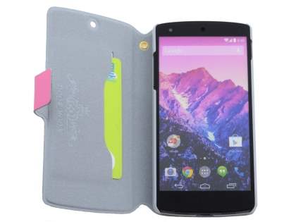 Slim Genuine Leather Portfolio Case for LG Google Nexus 5 - Pink