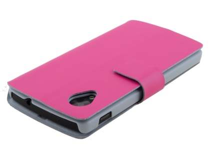 Slim Genuine Leather Portfolio Case for LG Google Nexus 5 - Pink
