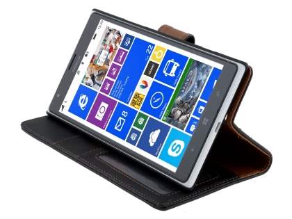 Synthetic Leather Wallet Case with Stand for Nokia Lumia 1520 - Classic Black
