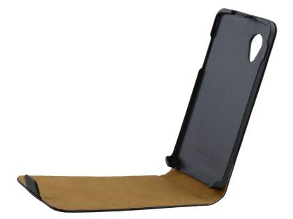 Slim Genuine Leather Flip Case for LG Google Nexus 5 - Classic Black