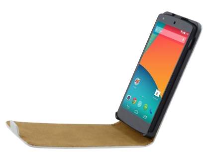 Slim Genuine Leather Flip Case for LG Google Nexus 5 - Pearl White