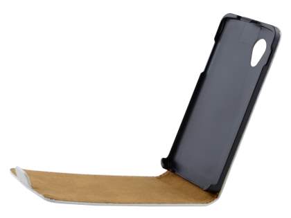 Slim Genuine Leather Flip Case for LG Google Nexus 5 - Pearl White