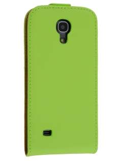 Slim Genuine Leather Flip Case for Samsung Galaxy S4 mini - Lime Green Leather Flip Case