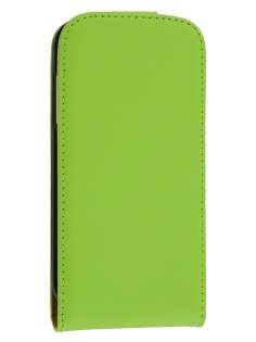 Slim Genuine Leather Flip Case for Samsung Galaxy S4 mini - Lime Green
