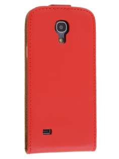 Slim Genuine Leather Flip Case for Samsung Galaxy S4 mini - Red Leather Flip Case