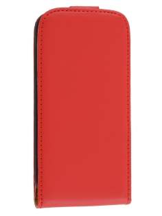 Slim Genuine Leather Flip Case for Samsung Galaxy S4 mini - Red