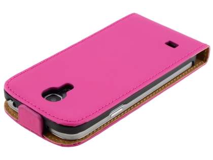 Slim Genuine Leather Flip Case for Samsung Galaxy S4 mini - Hot Pink