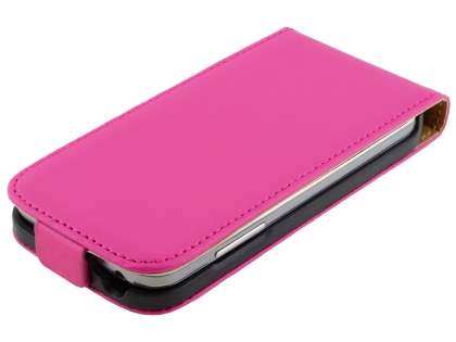 Slim Genuine Leather Flip Case for Samsung Galaxy S4 mini - Hot Pink