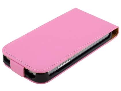 Slim Genuine Leather Flip Case for Samsung Galaxy S4 mini - Baby Pink