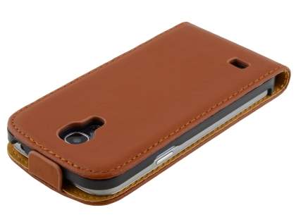 Slim Genuine Leather Flip Case for Samsung Galaxy S4 mini - Brown