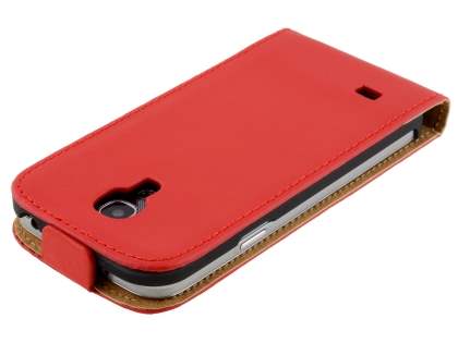 Slim Genuine Leather Flip Case for Samsung Galaxy S4 mini - Red