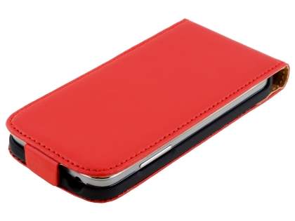Slim Genuine Leather Flip Case for Samsung Galaxy S4 mini - Red