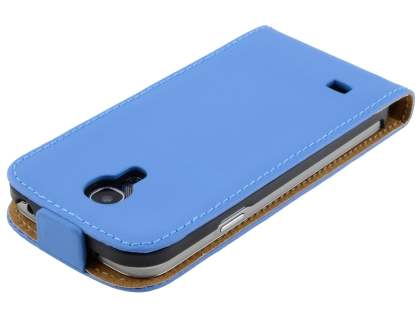 Slim Genuine Leather Flip Case for Samsung Galaxy S4 mini - Sky Blue