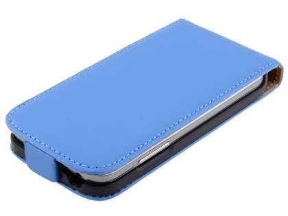 Slim Genuine Leather Flip Case for Samsung Galaxy S4 mini - Sky Blue