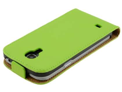 Slim Genuine Leather Flip Case for Samsung Galaxy S4 mini - Lime Green