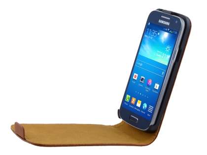 Slim Genuine Leather Flip Case for Samsung Galaxy S4 mini - Brown