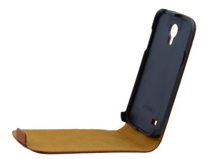 Slim Genuine Leather Flip Case for Samsung Galaxy S4 mini - Brown