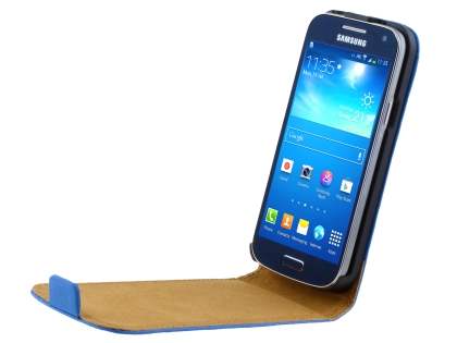 Slim Genuine Leather Flip Case for Samsung Galaxy S4 mini - Sky Blue