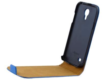 Slim Genuine Leather Flip Case for Samsung Galaxy S4 mini - Sky Blue