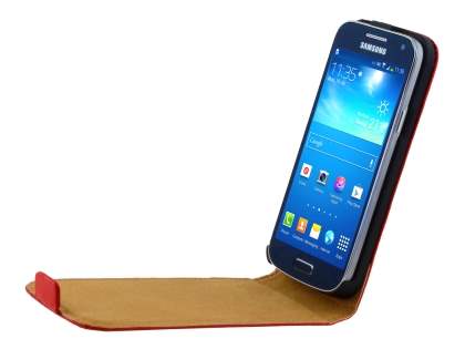 Slim Genuine Leather Flip Case for Samsung Galaxy S4 mini - Red