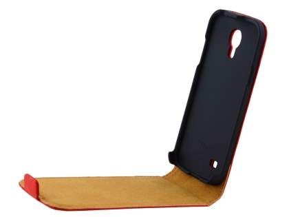 Slim Genuine Leather Flip Case for Samsung Galaxy S4 mini - Red