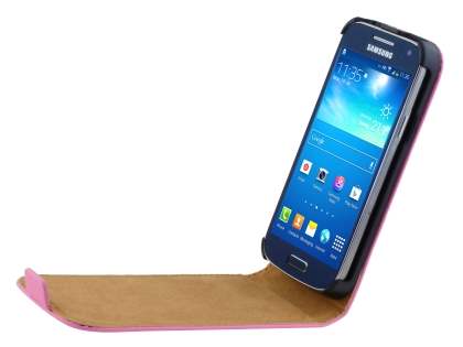Slim Genuine Leather Flip Case for Samsung Galaxy S4 mini - Baby Pink