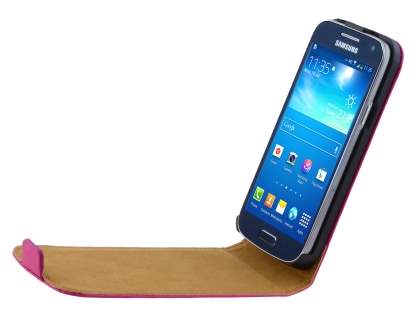 Slim Genuine Leather Flip Case for Samsung Galaxy S4 mini - Hot Pink