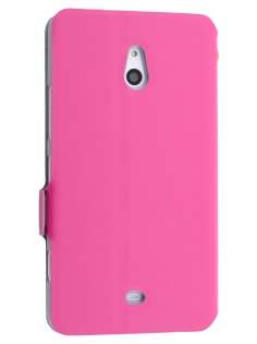Slim Genuine Leather Portfolio Case for Nokia Lumia 1320 - Pink Leather Wallet Case
