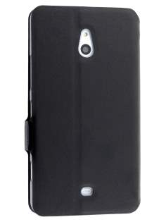 Slim Genuine Leather Portfolio Case for Nokia Lumia 1320 - Classic Black Leather Wallet Case
