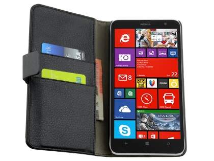Synthetic Leather Wallet Case with Stand for Nokia Lumia 1320 - Classic Black