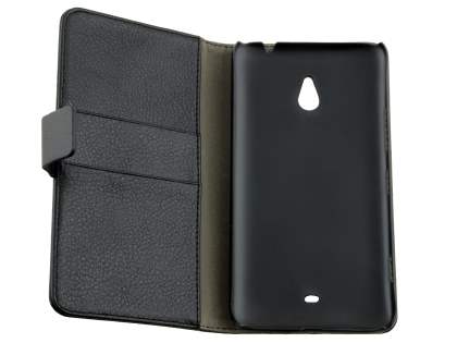 Synthetic Leather Wallet Case with Stand for Nokia Lumia 1320 - Classic Black