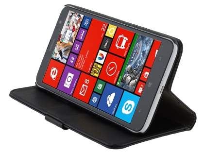 Synthetic Leather Wallet Case with Stand for Nokia Lumia 1320 - Classic Black