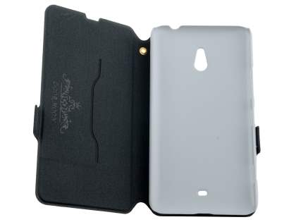 Slim Genuine Leather Portfolio Case for Nokia Lumia 1320 - Classic Black