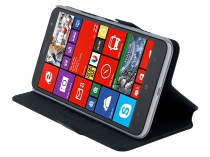 Slim Genuine Leather Portfolio Case for Nokia Lumia 1320 - Classic Black