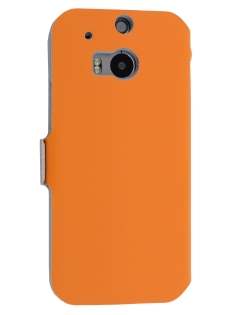 Slim Genuine Leather Portfolio Case for HTC One M8 - Orange Leather Wallet Case