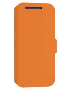 Slim Genuine Leather Portfolio Case for HTC One M8 - Orange