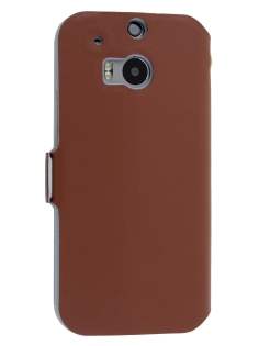 Slim Genuine Leather Portfolio Case for HTC One M8 - Brown Leather Wallet Case
