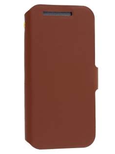 Slim Genuine Leather Portfolio Case for HTC One M8 - Brown