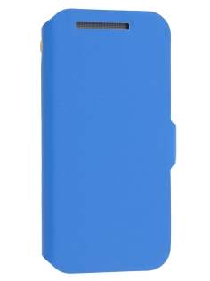 Slim Genuine Leather Portfolio Case for HTC One M8 - Blue
