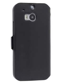 Slim Genuine Leather Portfolio Case for HTC One M8 - Classic Black Leather Wallet Case